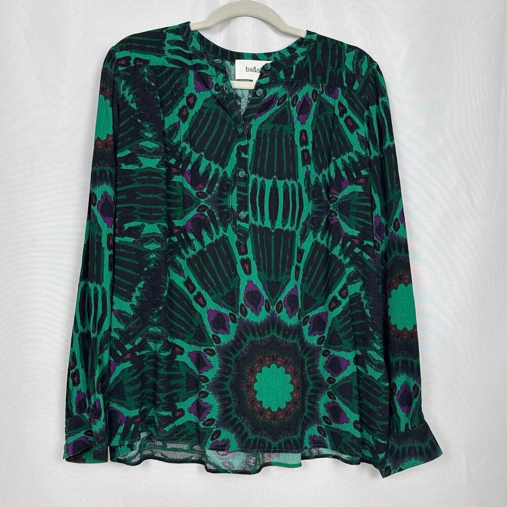 Ba&sh Lady Top Womens Ikat Medallion Print Blouse Size Large Green Festival